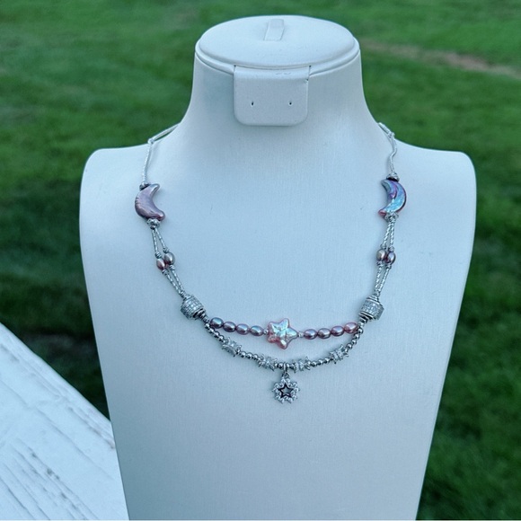X632 Handmade Freshwater Baroque Moon and Star Necklace - Picture 1 of 9